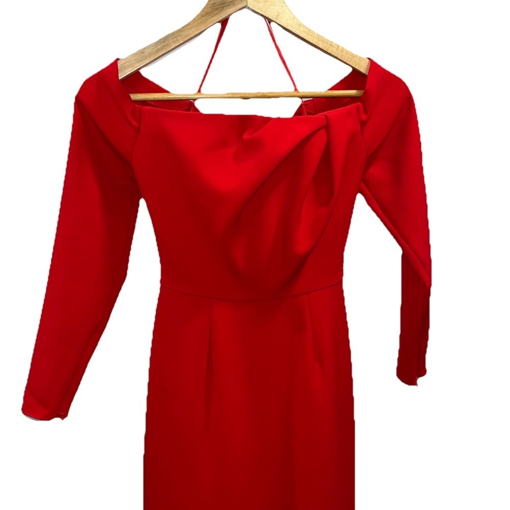 Carolina Herrera Red Off Shoulder Gown Maxi Long Sleeve 0 Formal Wedding NWT - Picture 9 of 16
